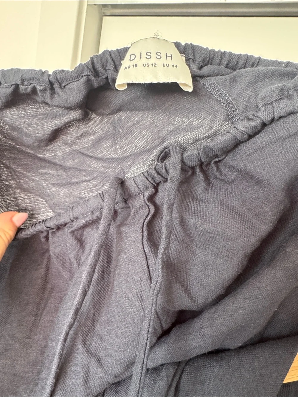 DISSH Navy Asymmetrical Top & Linen Pants Matching Set Size 12